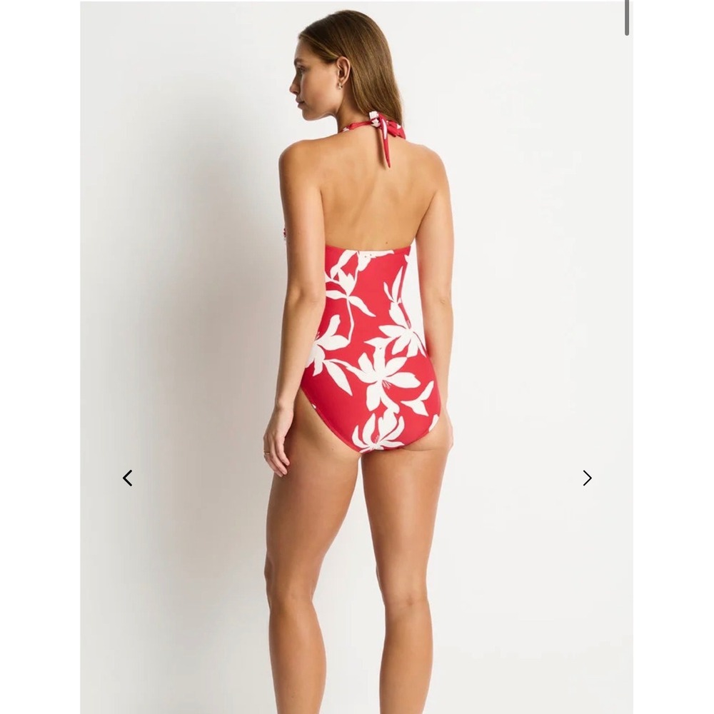 Sea Level Australia Leilana Twist Floral One Piece Swimsuit Ruby Red Halter 10 - Picture 2 of 10